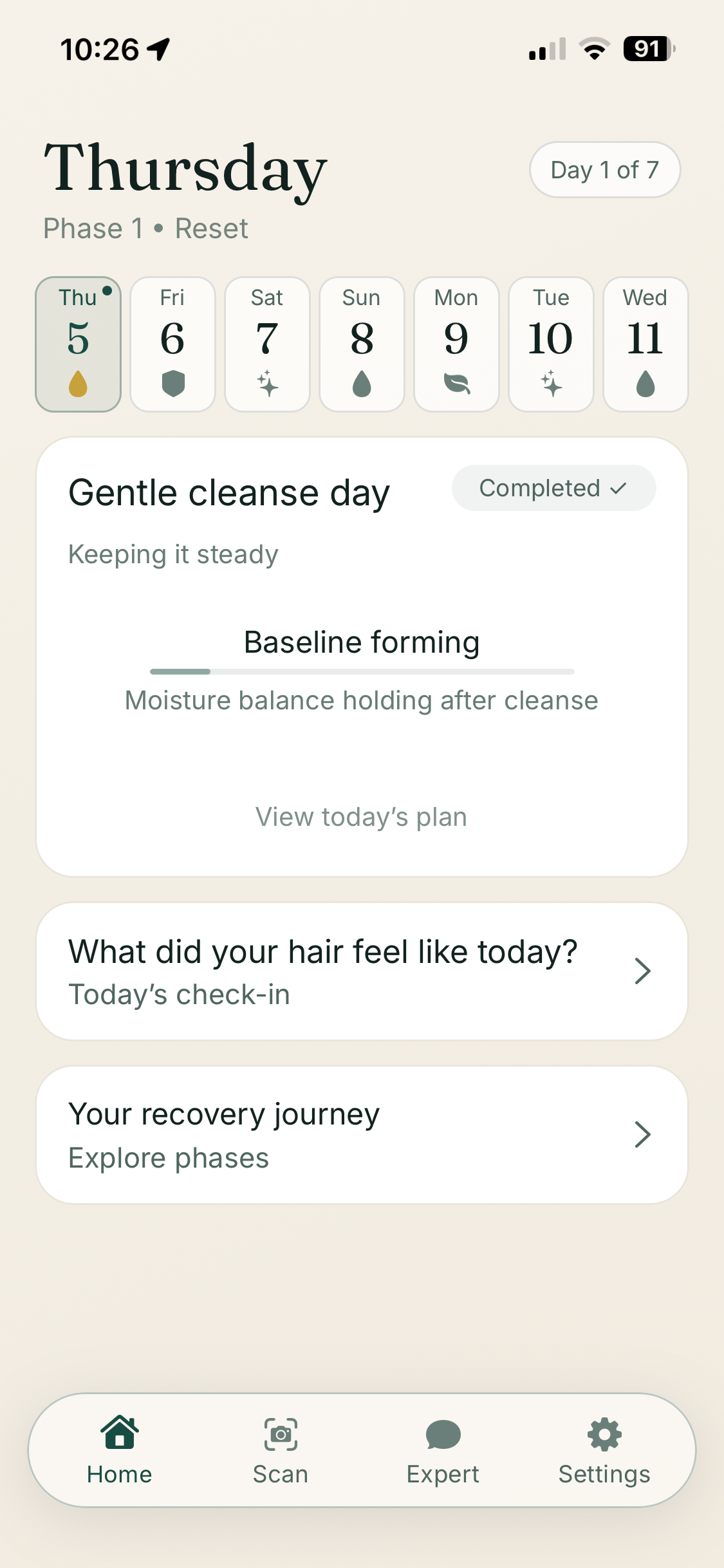 Recovera home screen